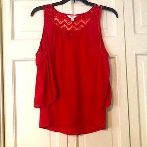 Coral Cold-Shoulder Lace-back Top